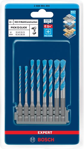 Pic Bosch Accessories Expert Hex-9 Multi Construction K Click Set 3 - 8 mm - 2608901455