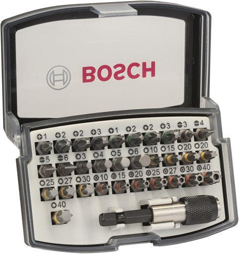 Bosch Zubehör-Sets Profi (32-teiliger Gewindestift Bit PH1-PH2 (2x)-PH3 PZ1-PZ2 (2x)-PZ3 Hex3-Hex4-Hex5-Hex6 T10-T15-T20-T20-T25-T27-T30-T40) – 2607017564