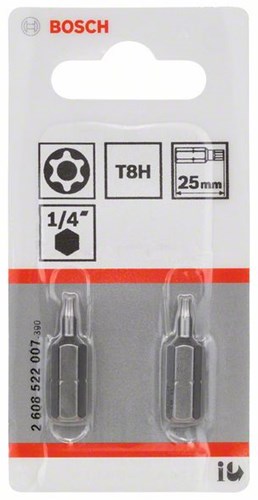 Bosch Zubehör T8H Security-Torx® Bit extra hart T8H, 25 mm 2 Stück – 2608522007