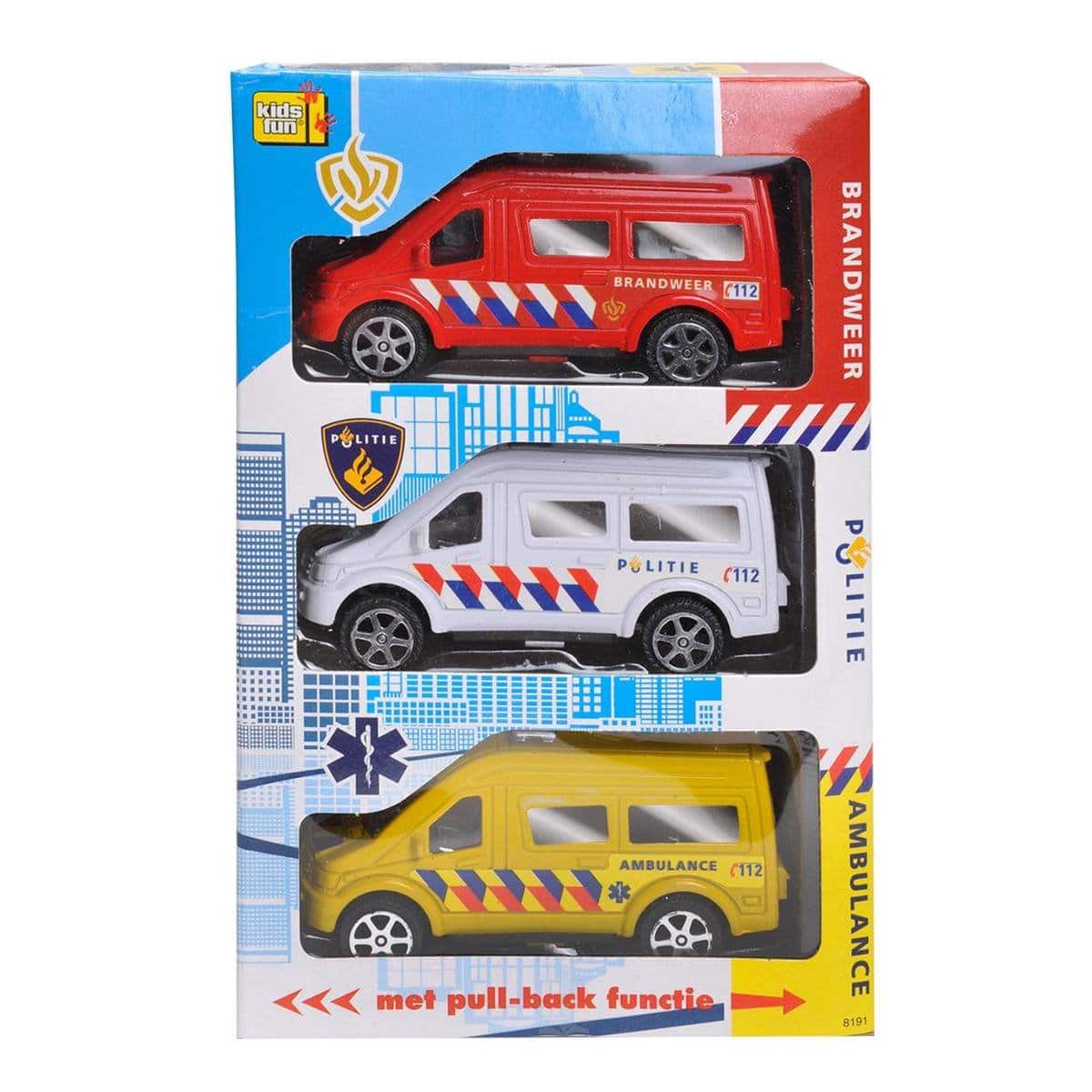 Jonotoys Kinderspaß aus Plastik-Einsatzautos, Polizei-Rettungswagen und Feuerwehr