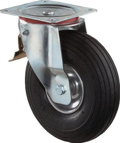 BS-Rollenrad mit Luftreifen | Rad-d. 260 mm Tragkraft 200 kg | mit Schraubplatten-Schwenkrad | Luftreifen schwarz | 1 Stück - l420.c90.260 l420.c90.260