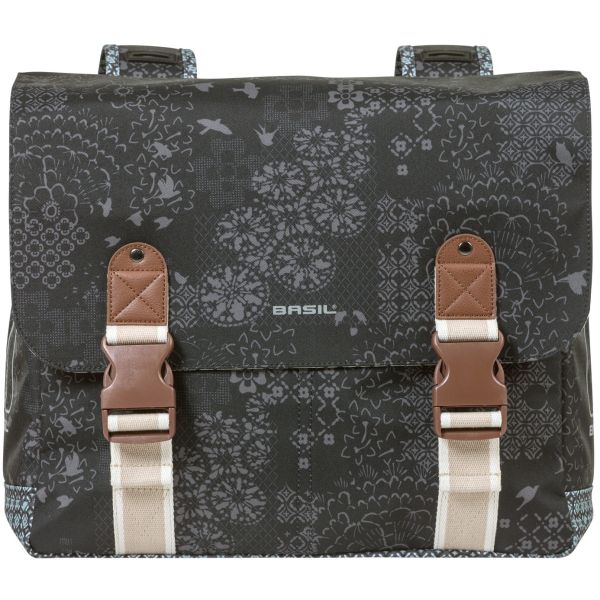 Basil Bohème Doppelfahrradbeutel - Schwarz - 35L - Wasser - Repellent - Kunstlernen Details