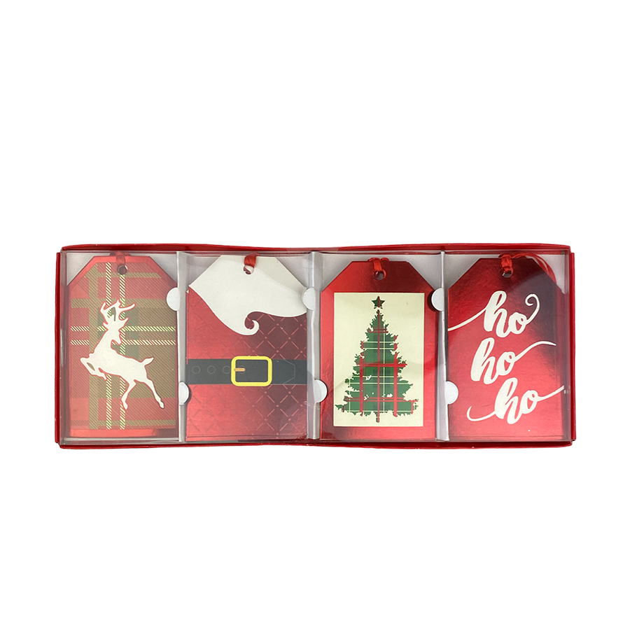 Cadeaulabel kerst rood 10x6,5cm 12-delig