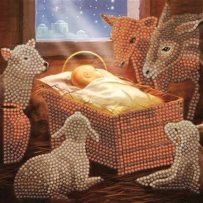 Brandunit Diamond Painting – Weihnachtskarte Baby in der Krippe – 18 x 18 cm