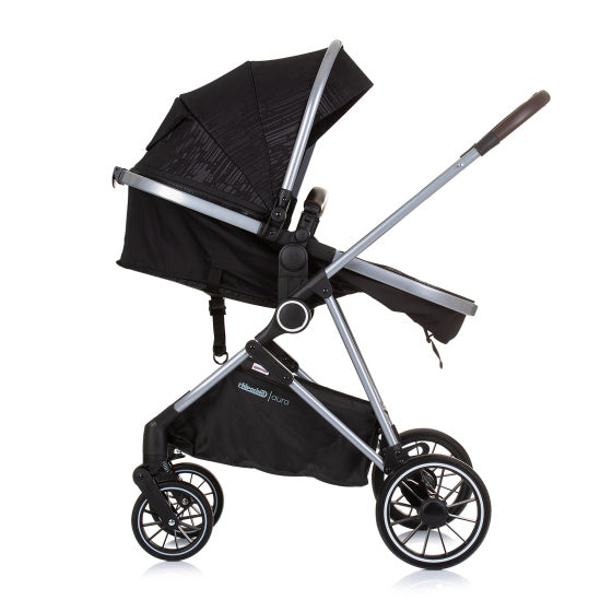 Chipolino Aura faltbar 3-in-1-Kinderwagen mit Windelbeutel Obsidian Schwarz Silber