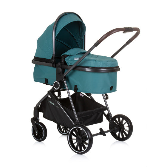 Chipolino Aura faltbarer 3-in-1-Kinderwagen mit Wickeltasche, Blaugrün, Benzinblau, Schwarz
