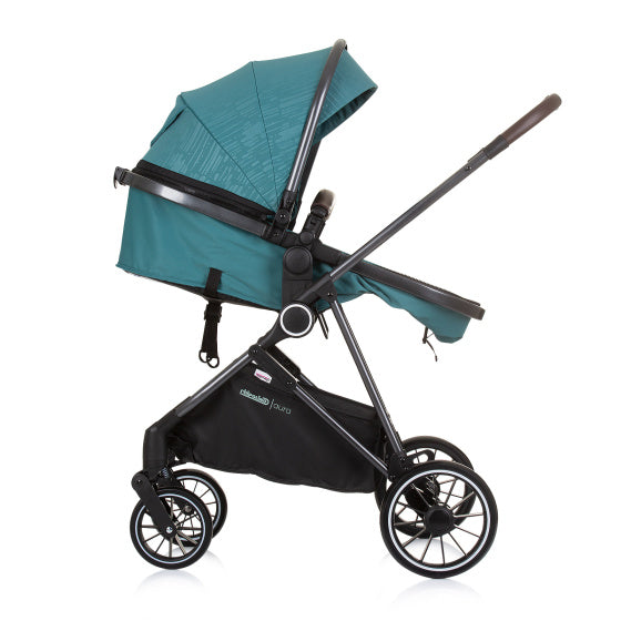Chipolino Aura faltbarer 3-in-1-Kinderwagen mit Wickeltasche, Blaugrün, Benzinblau, Schwarz