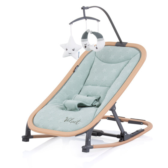 Chipolino Velvet Faltbarer Schaukelstuhl mit mobiler Aloe Wood Mintgroen Beige