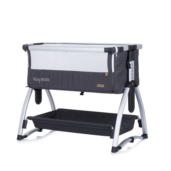 Chipolino Baby Boss Co-Schlafer mit Schwungfunktion Moskitonetz Anthrazitgrau Silber