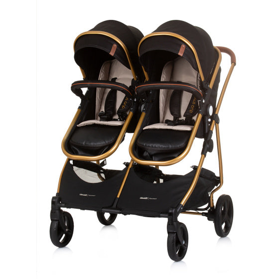 Chipolino Duo Klappkinderwagen für 2 Obsidian Gold Schwarz