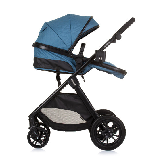 Chipolino Harmony faltbarer 3-in-1 Kinderwagen mit Wickeltasche Jeansblau Schwarz