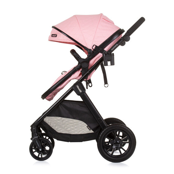 Chipolino Harmony faltbarer 3-in-1-Kinderwagen mit Wickeltasche rosa