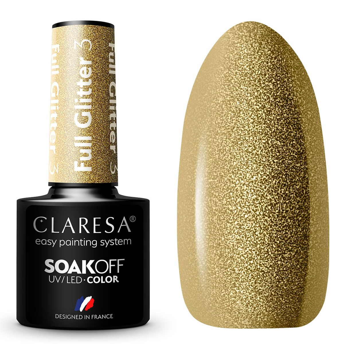Claresa UV-LED-Gel-Nagellack, 5 ml, Full Glitter 3 Gold