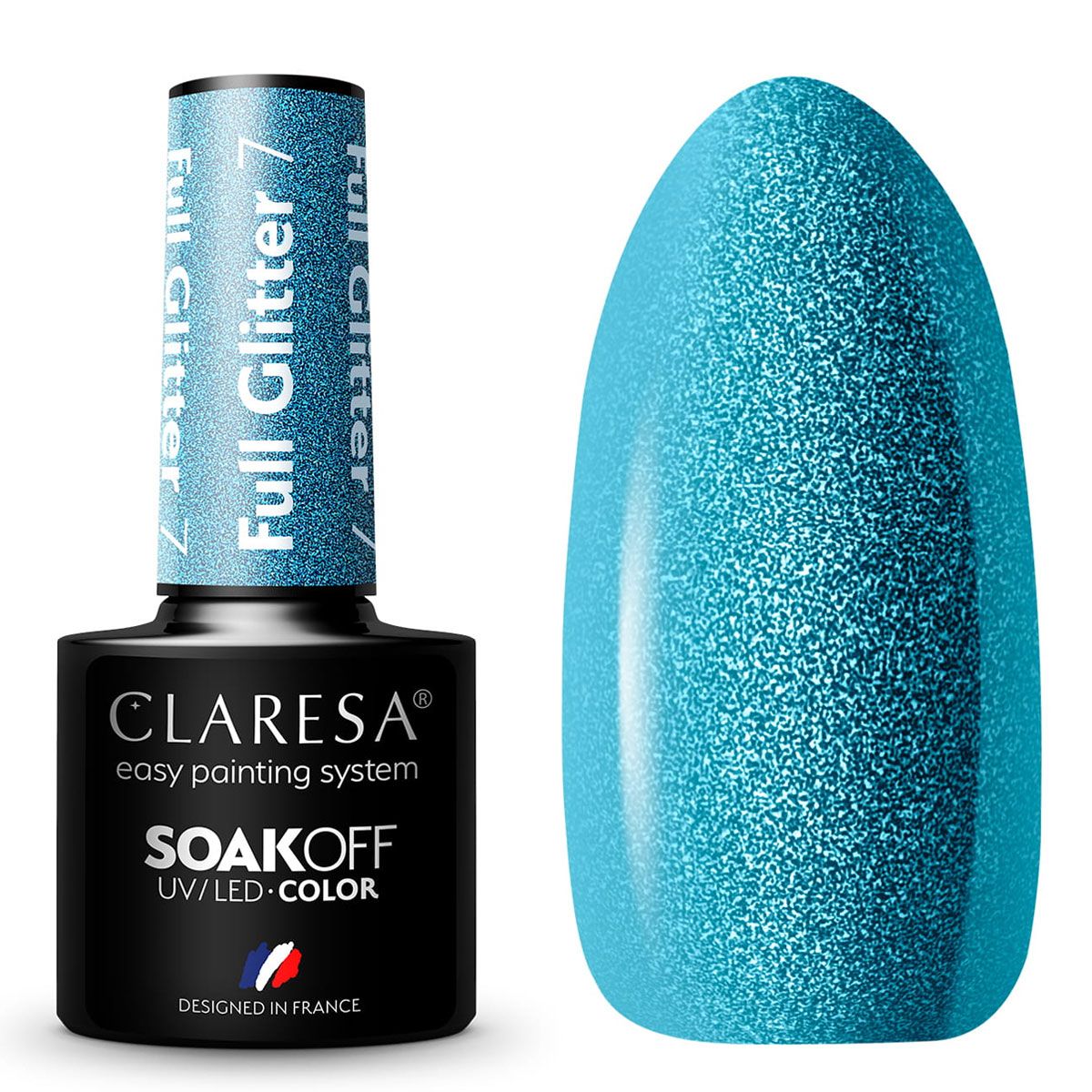 Claresa UV-LED-Gel-Nagellack, 5 ml, voller Glitzer, 7 Blau