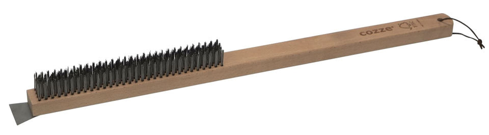 Cozze -Stahlbürste mit Schaber und Holzgriff braun