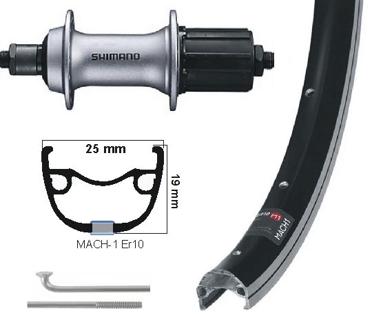 Kgs Hinterrad 28 Zoll (622), schwarz-silberne Kassette, 8–9 Gänge, Ausfallende