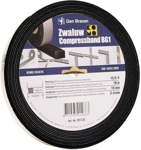 Den braven zwaluw compressband 10 2 10x10 mm 12,5m rol - 201716 - 201716