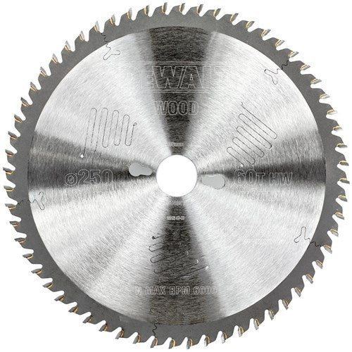 Dewalt Zubehör Kreissägeblatt 250 x 30 x 60 Zähne, Wechselzahnung, positiv 10°, Kerbe 3,0 mm – dt4351-qz