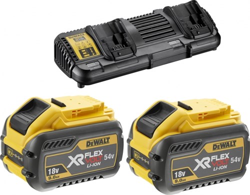 Dewalt DCB132x2-QW FlexVolt-Starterkit – 2 x FlexVolt-Akku 54 V 9,0 Ah Li-Ion + DCB132 Doppelladegerät