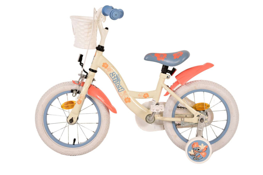 Disney Stitch Children's Bicycle - Mädchen - 14 Zoll - Creme Korallenblau