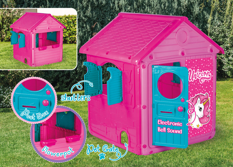 Dolu mein 1. Unicorn House Playhouse mit Türklingeln rosa blau