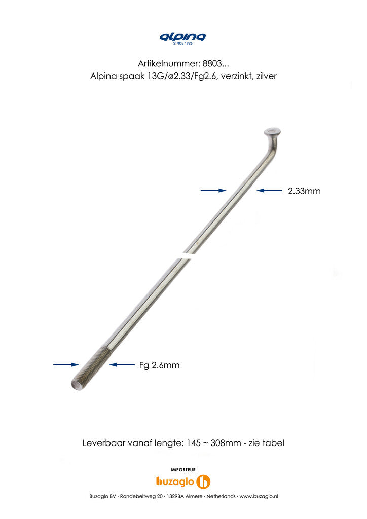 Alpina 13g (2,34 mm) 230 mm Zink (P36)