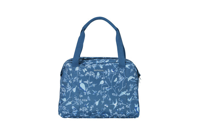 Basilikumwehrlust Carry All -Tasche - Blaue Fahrradhandtasche mit Vogeldruck - Wasser - Repellent - 18l