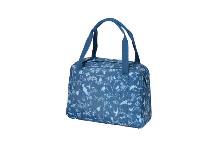 Basilikumwehrlust Carry All -Tasche - Blaue Fahrradhandtasche mit Vogeldruck - Wasser - Repellent - 18l