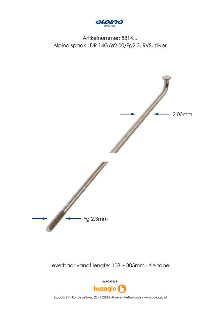 Alpina Spaken stainless steel 14-286 without nipple