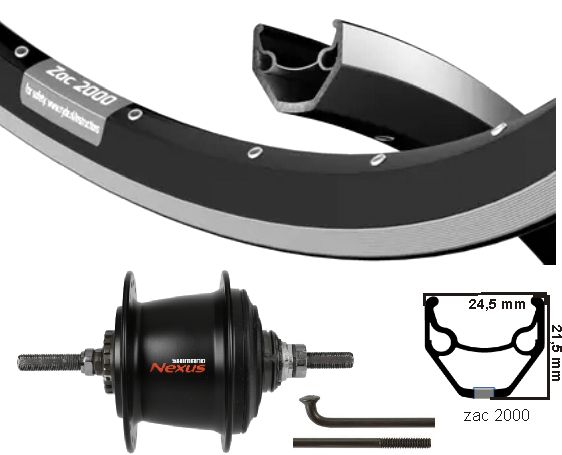 Kgs Hinterrad 28 Zoll (622), Felge und Speichen schwarz, Nexus 8 RB schwarz