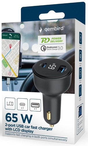 Enzo USB + USB-C Autoladegerät | 65w | schwarz | Status-LCD - 9540116