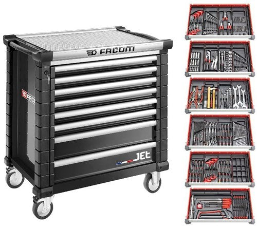 FACOM Jet Werkzeugwagen 8 Schubladen M4A | mit 6 gefüllten Schubladen | schwarz - jetcm215gbnl