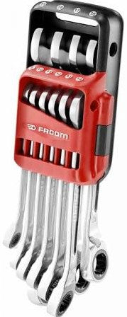 Facom-Set mit 10 schnellen, rutschfesten Ring-Ratschenschlüsseln, metrisch, im Halter – 467br.jp10pb