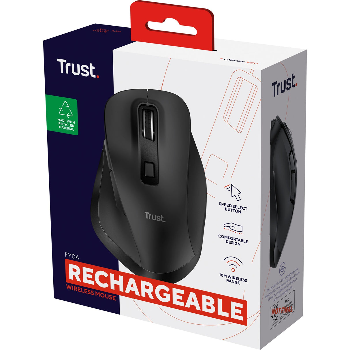 Trust Fyda kabellose Maus (schwarz, 800–2400 dpi)