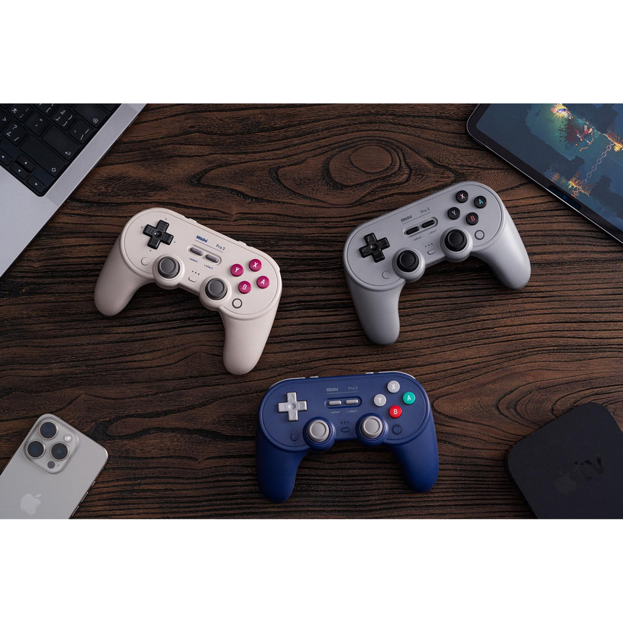 8bitdo pro 3 Bluetooth-Gamepad (hellgrau rot, Switch 1 2, PC, Android, 2,4 GHz Bluetooth USB)