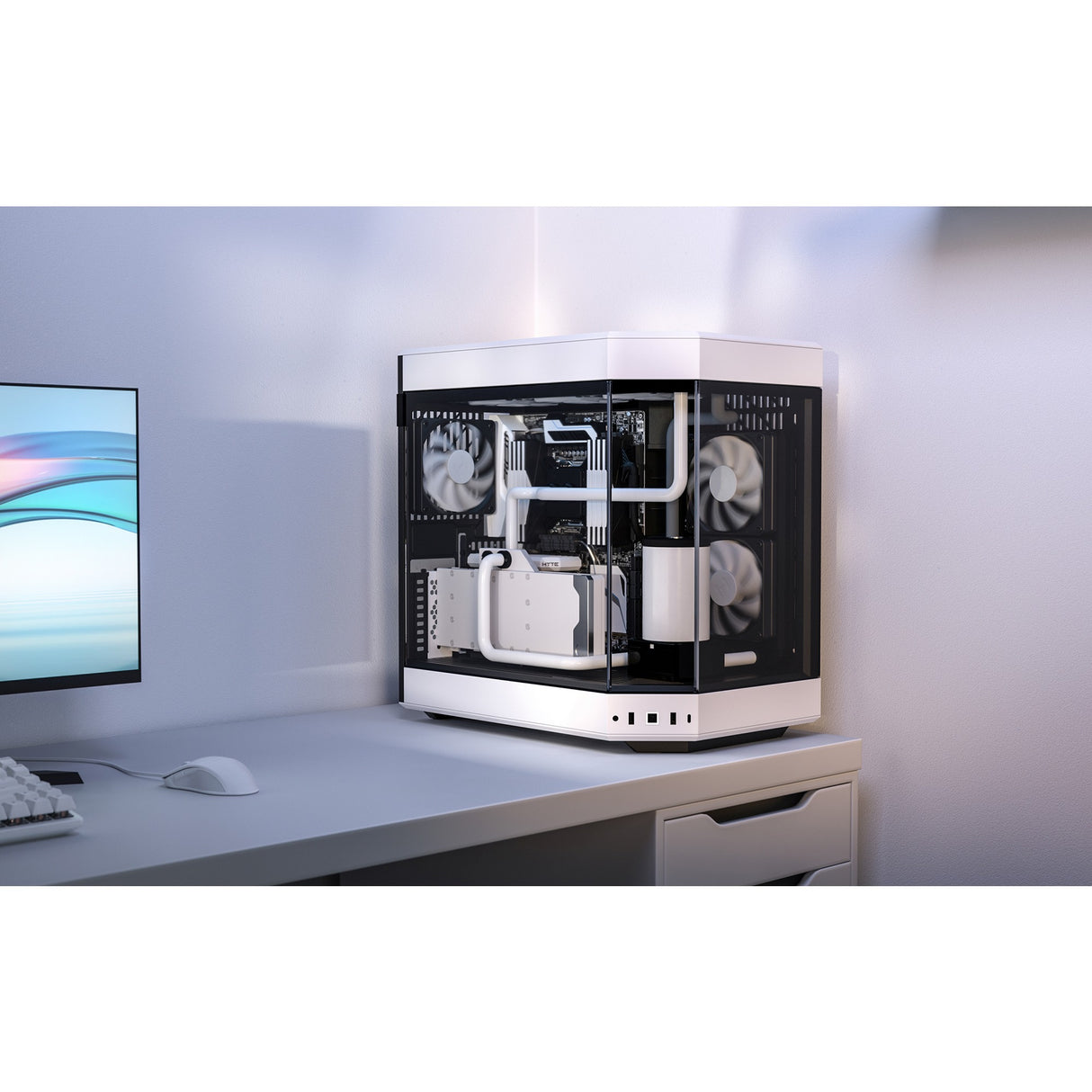 Hyte y60 Midi-Tower-Gehäuse (weiß schwarz | 3x USB-A | gehärtetes Glas)