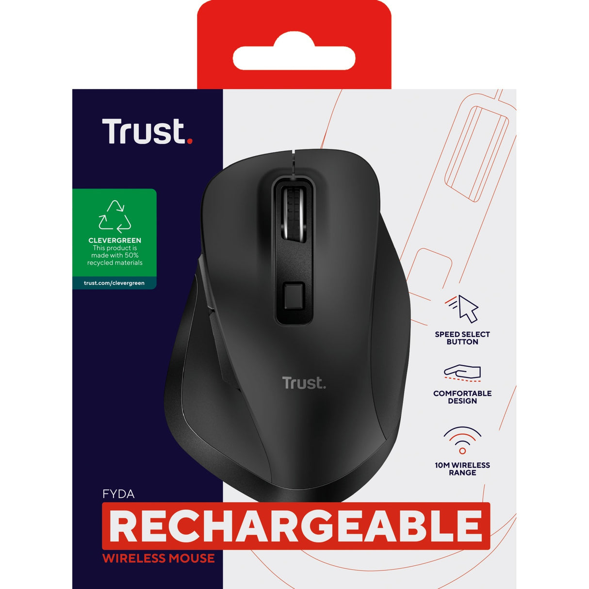 Trust Fyda kabellose Maus (schwarz, 800–2400 dpi)
