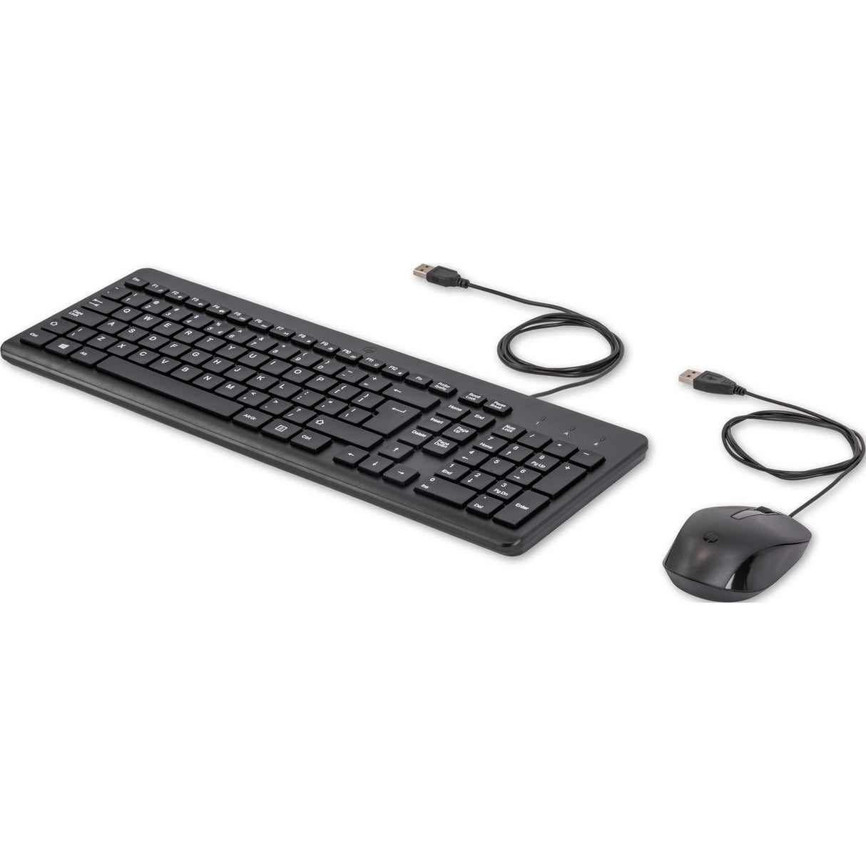 Hp 150 muis en toetsenbord met kabel desktopset (zwart, eu lay-out (qwerty), membraan, 100%, 1600 dpi)