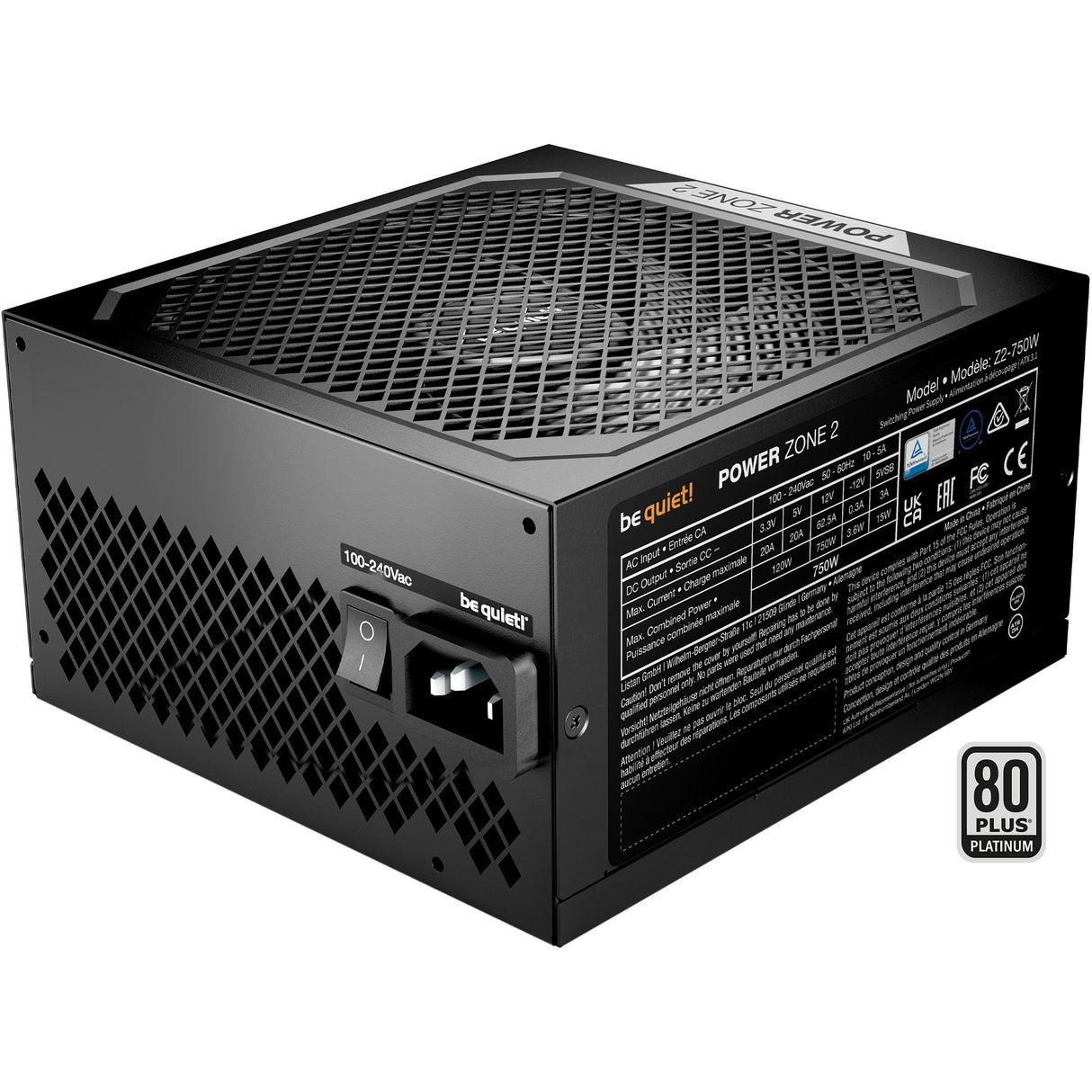 Ruhig sein! Power Zone 2 modulares 750-Watt-Netzteil (schwarz, 1x 12V-2x6, 3x PCIe)