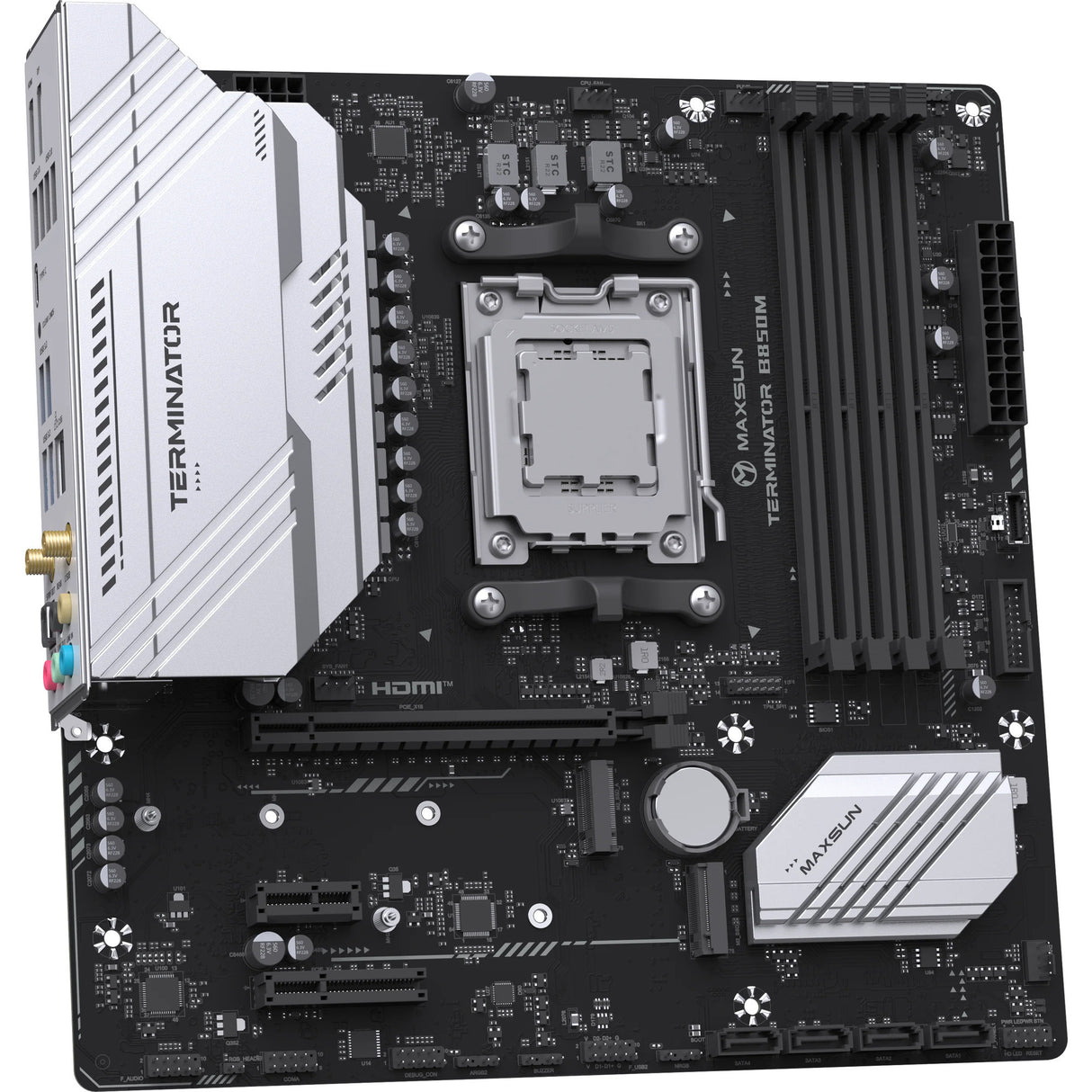 Maxsun ms-terminator b850m wifi socket am5 moederbord (zwart, raid, 2.5 gb-lan, wlan, bt, sound, µatx)
