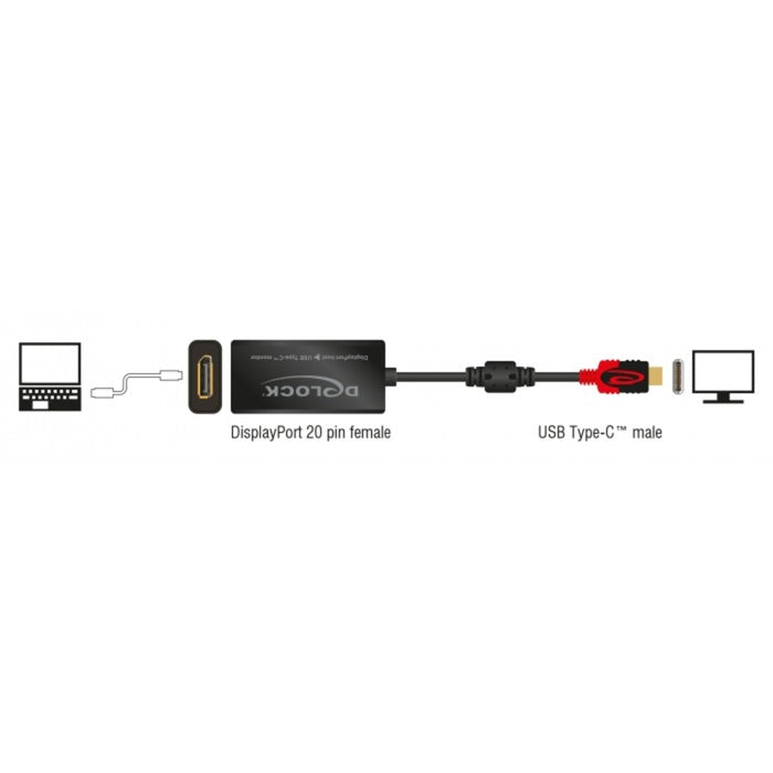 Delock DisplayPort Adapter für USB-C Monitor 4k (schwarz, 0,2 Meter)