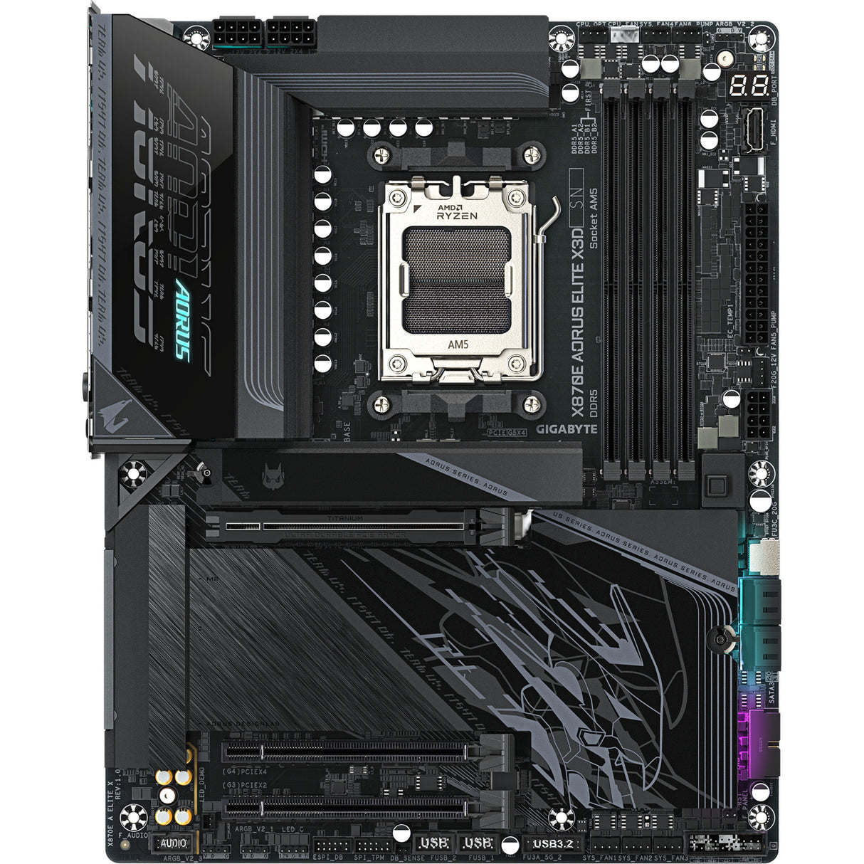 Gigabyte x870e Aorus Elite x3d Sockel AM5 Motherboard (schwarz, Raid, 5 GB-LAN, Wi-Fi 7, BT, Sound, ATX)