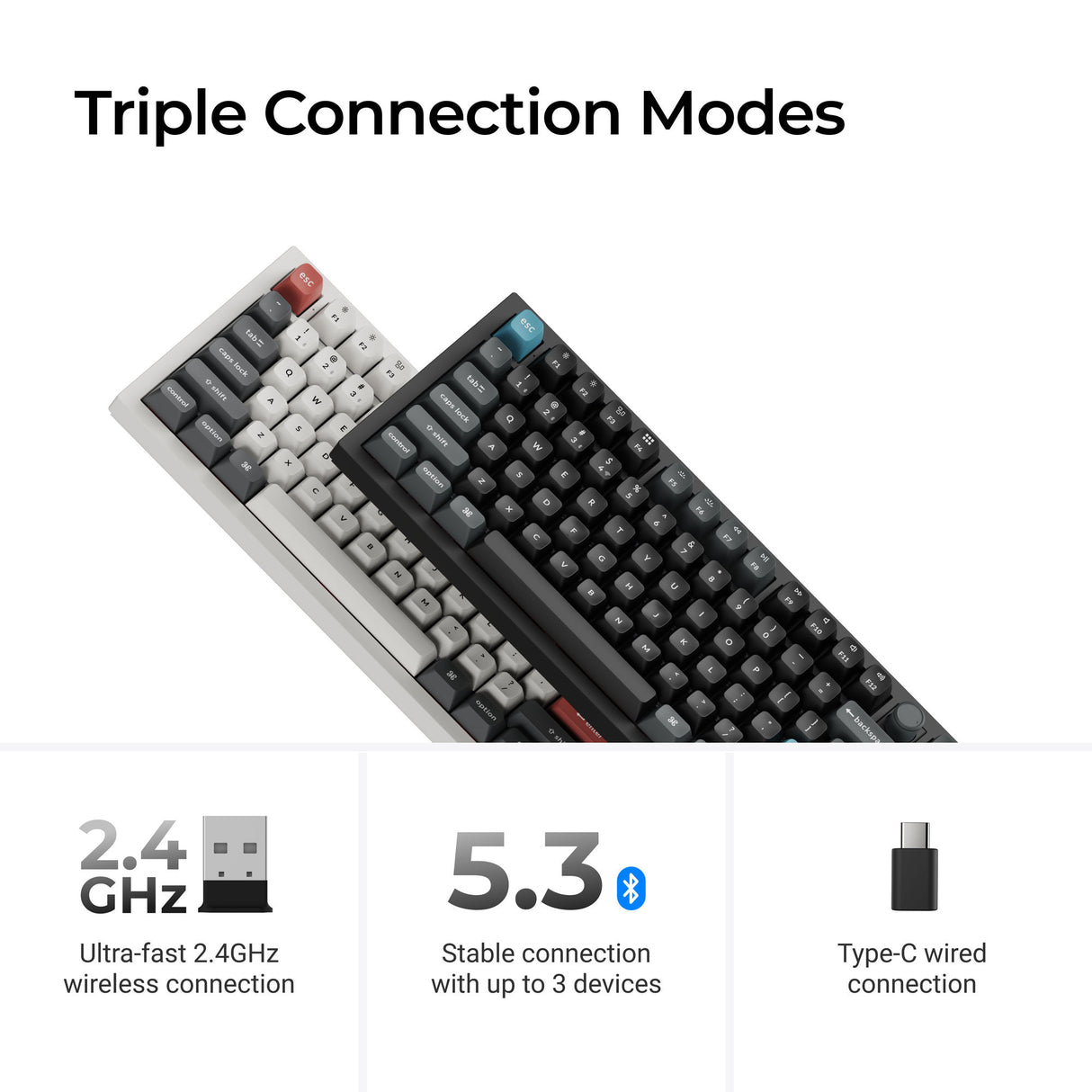 Keychron q3 ultra-m3 8k wireless custom mechanical keyboard (zwart, us lay-out (qwerty), silk pom brown, 80% (tkl), rgb, hot swap, 8k, 2.4 ghz | bluetooth 5.2 | usb-c)