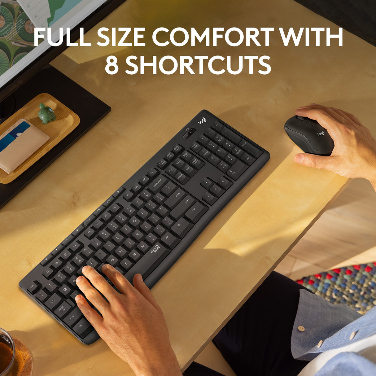 Logitech mk295 geräuschloses kabelloses Tastatur- und Maus-Kombi-Desktop-Set (schwarz, US-internationales Layout (QWERTY), 100 %)