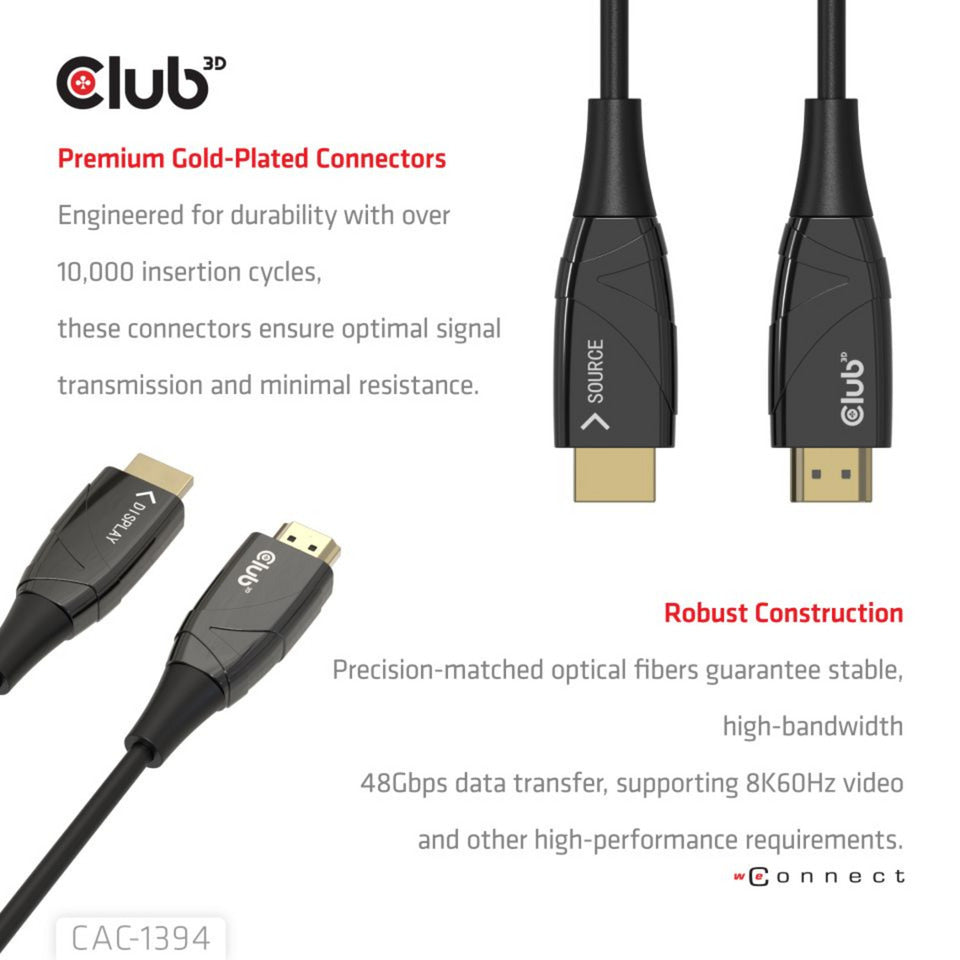 Club 3D HDMI-Hybrid-AOC-Kabel 8K60Hz 4K120Hz, 100 m Kabel (schwarz)