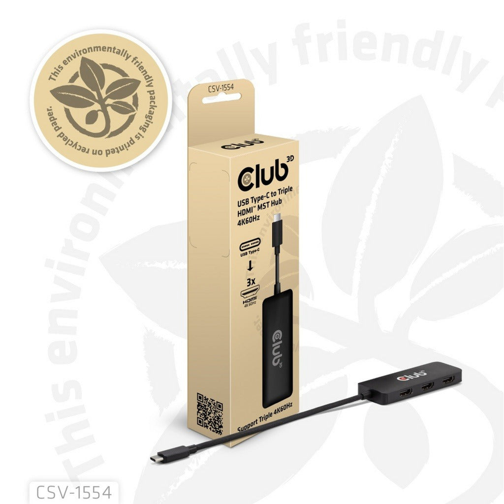 Club 3D USB-C auf Triple HDMI MST Hub 4K60Hz Adapter (Schwarz)