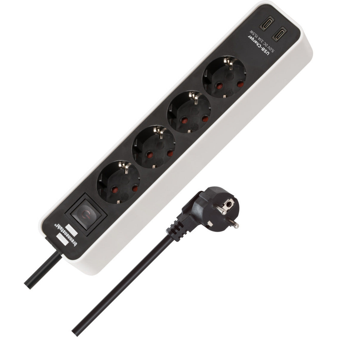 Brennerstuhl ecolor Steckdosenleiste mit 2 USB-C Ladebuchsen | 4-fach | weiß schwarz | 1,5m h05vv-f 3g1,5 - 1153240126