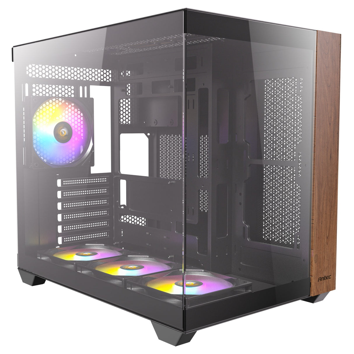Antec cx800 Wood Argb Midi-Tower-Gehäuse (schwarze Holzfarbe | 1x USB-A | 1x USB-C | gehärtetes Glas)