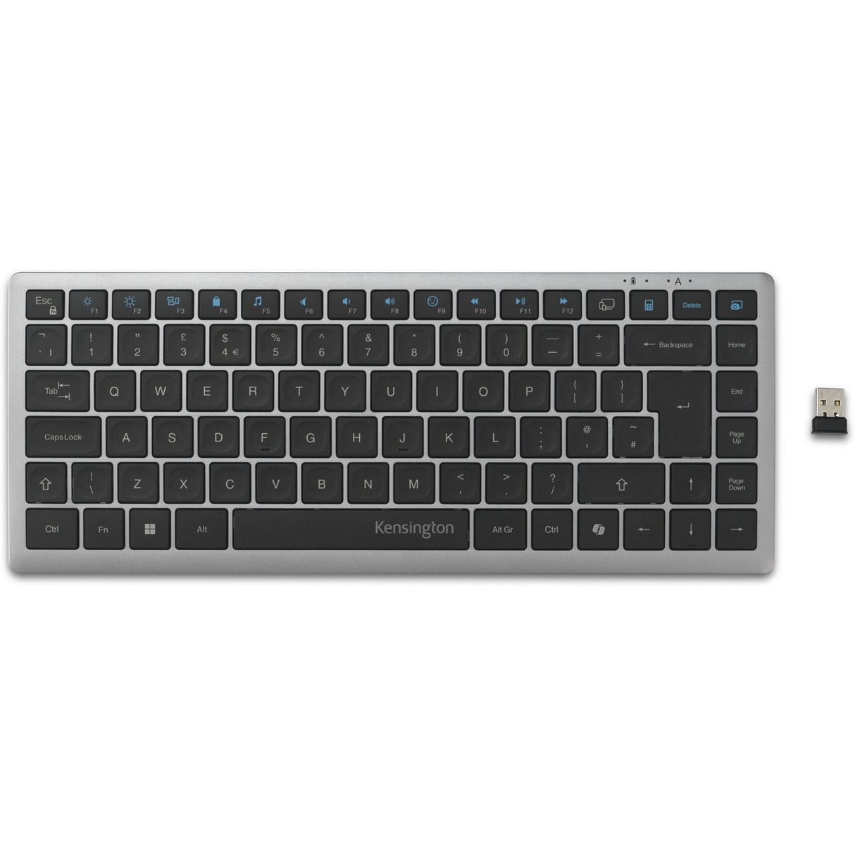 Kensington KB435 EQ wiederaufladbare Kompakttastatur für mehrere Geräte (grau, US-internationales Layout (QWERTY), Scherenschalter, 80 % (TKL), USB, 2,4 GHz, Bluetooth 5.4)