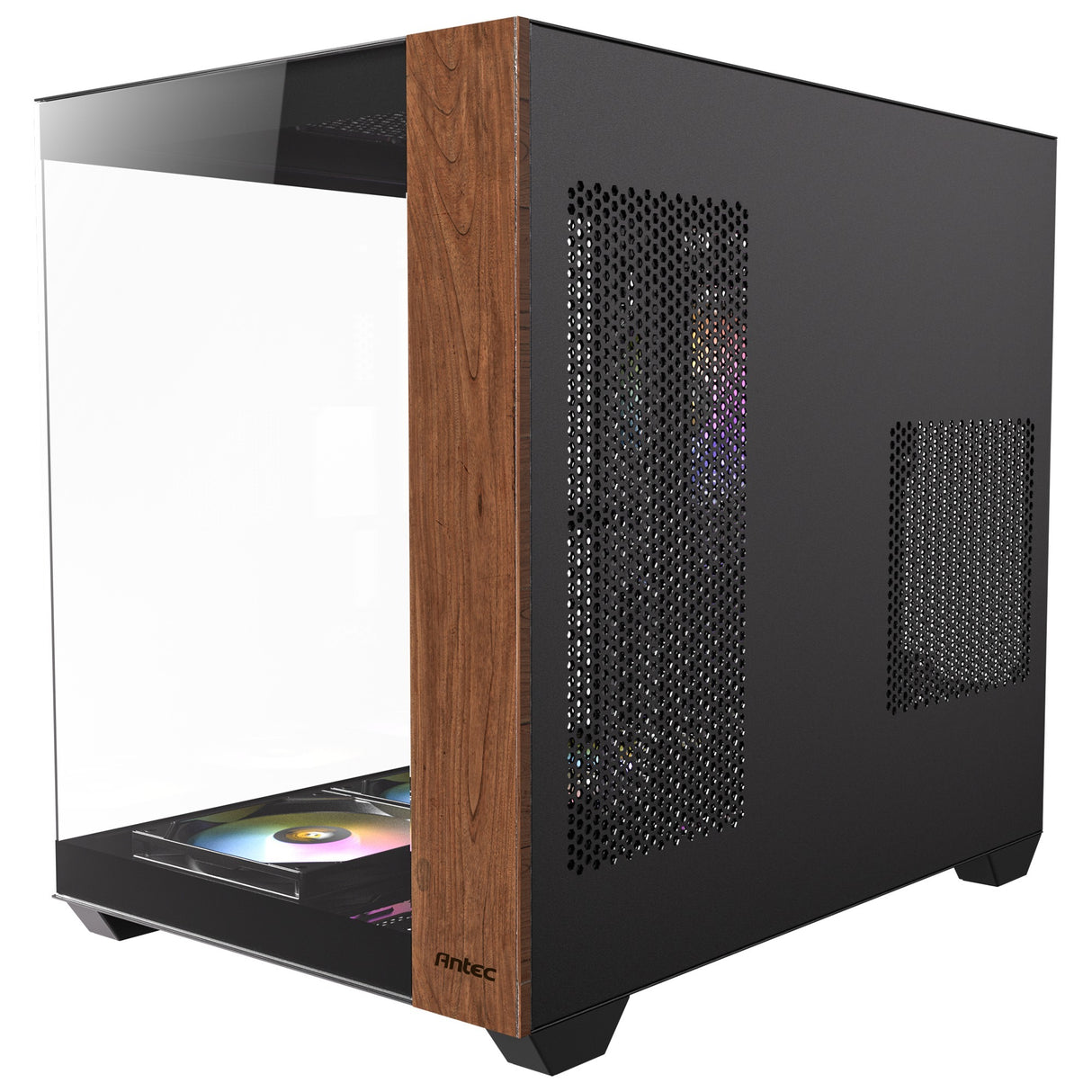 Antec cx800 Wood Argb Midi-Tower-Gehäuse (schwarze Holzfarbe | 1x USB-A | 1x USB-C | gehärtetes Glas)